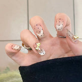 Nude Press on Nails Short Coffin French Tip с блестками и стразами